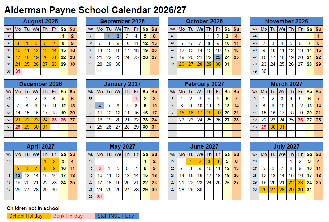 Calendar for 2026-27